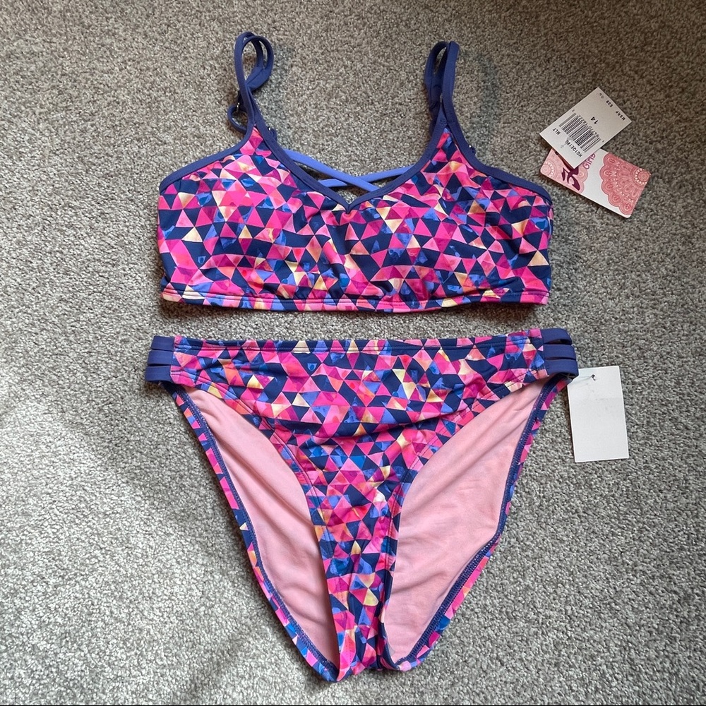 Hobie Girls Swimsuit 2pc Pink Purple Size 14 NWT